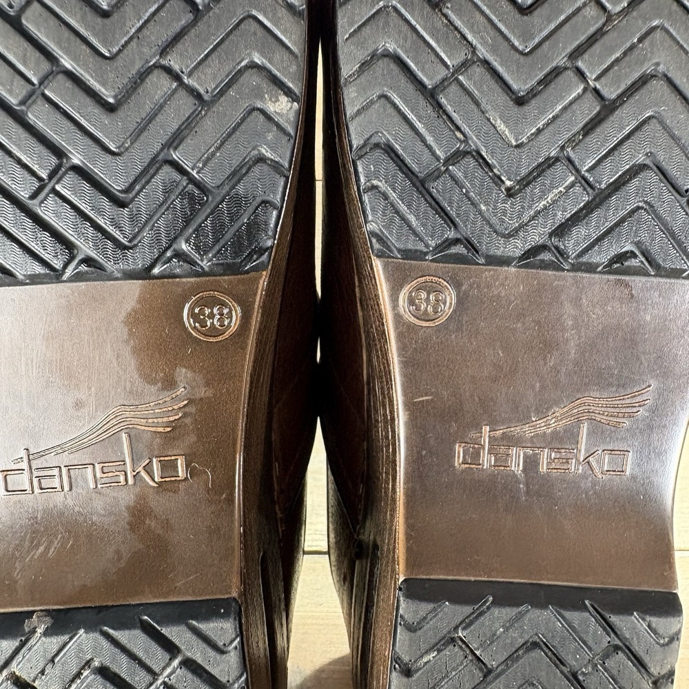 dansko womens size 38 shoes brown leather slip on wedge comfort clogs - Picture 8 of 10